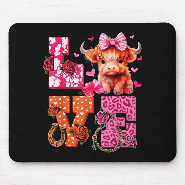 Mousepad Cute Highland Cow And Nk Heart Valentines Day Love (Frente)
