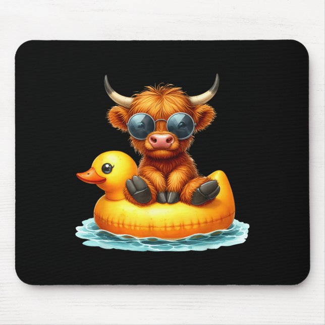 Mousepad Cute Highland Cow Duck Ol Float Summer Vibes Swimm (Frente)