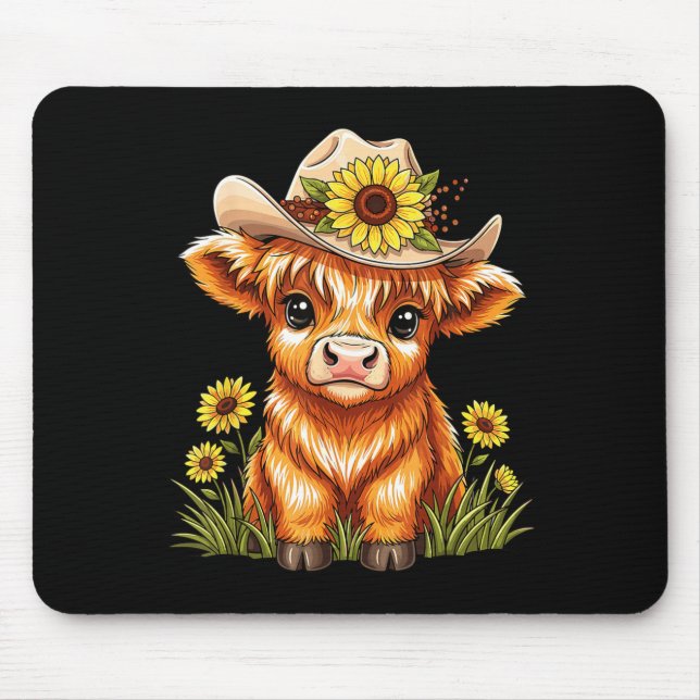 Mousepad Cute Highland Cow Sunflower Farm Scottish Highland (Frente)