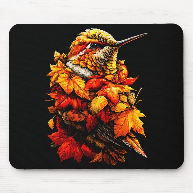 Mousepad Cute Hummingbird Fall Leaves Forest Vibes Autumn A (Frente)