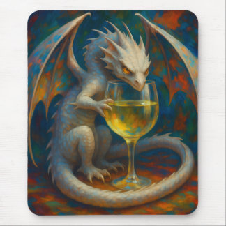 Mousepad Cute Ivory Dragon & White Wine Fantasy Art