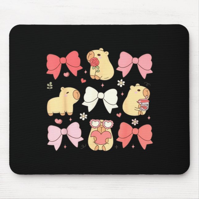 Mousepad Cute Kawaii Animals And Nk Coquette Bows Aesthetic (Frente)