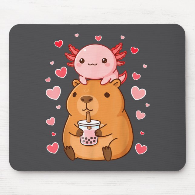 Mousepad Cute Kawaii Axolotl Capybara Bubble Tea Boys Girls (Frente)