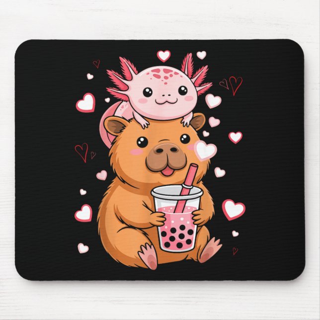 Mousepad Cute Kawaii Axolotl Capybara Bubble Tea Boys Girls (Frente)