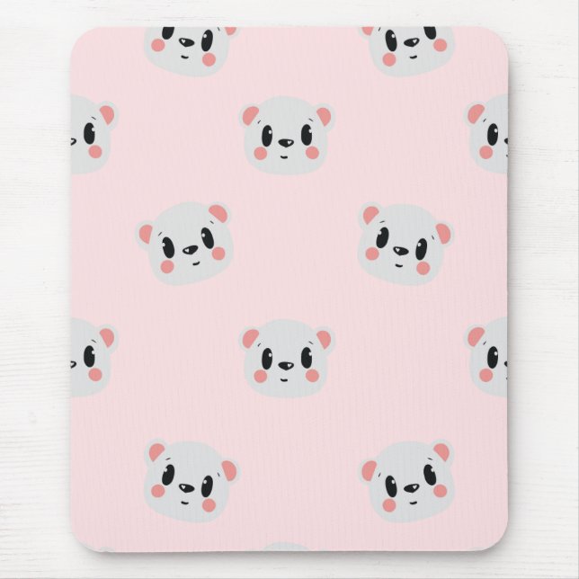 Mousepad Cute Kawaii Bear Face Pattern on Pastel Pink (Frente)