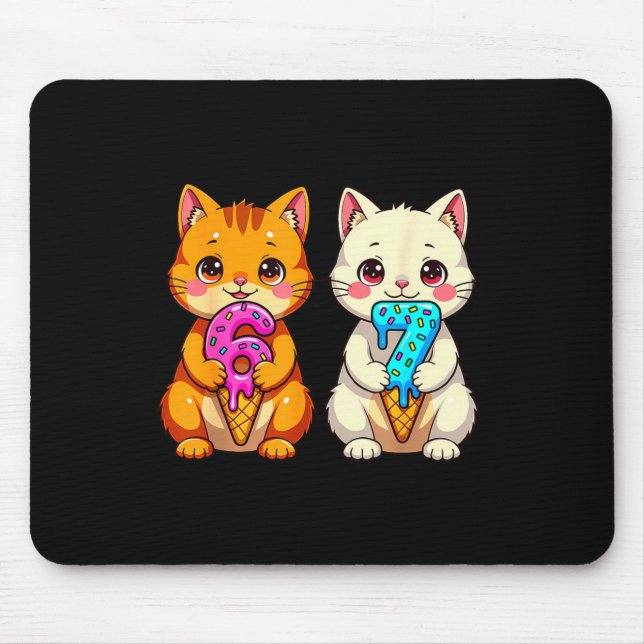Mousepad Cute Kawaii Cats Neko 67 Drip Meme Funny Six Seven (Frente)