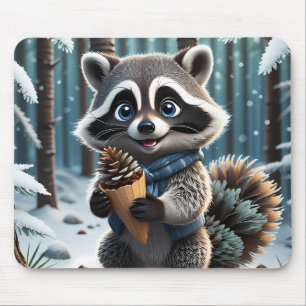 Mousepad Cute Kawaii style Raccoon com pinho de creme de pi