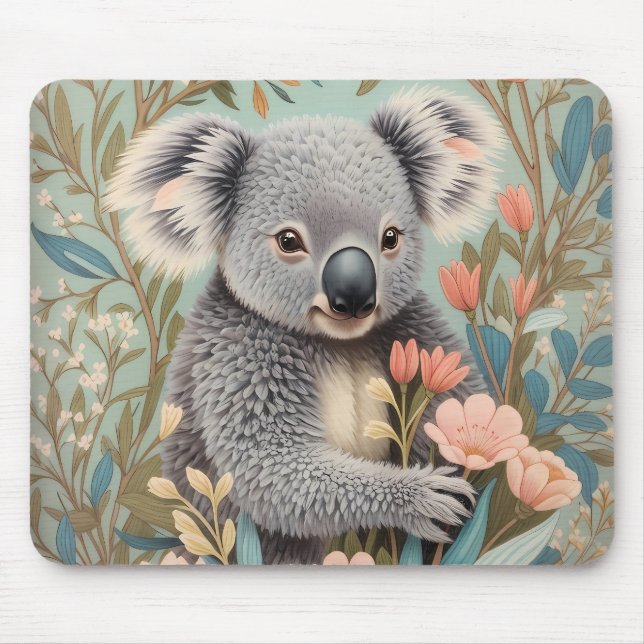 Mousepad Cute Koala Elegant Pastel Floral (Frente)