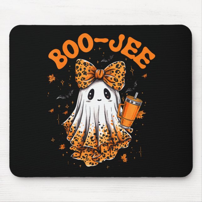Mousepad Cute Leopard Boo Jee Ghost Coffee Halloween Costum (Frente)