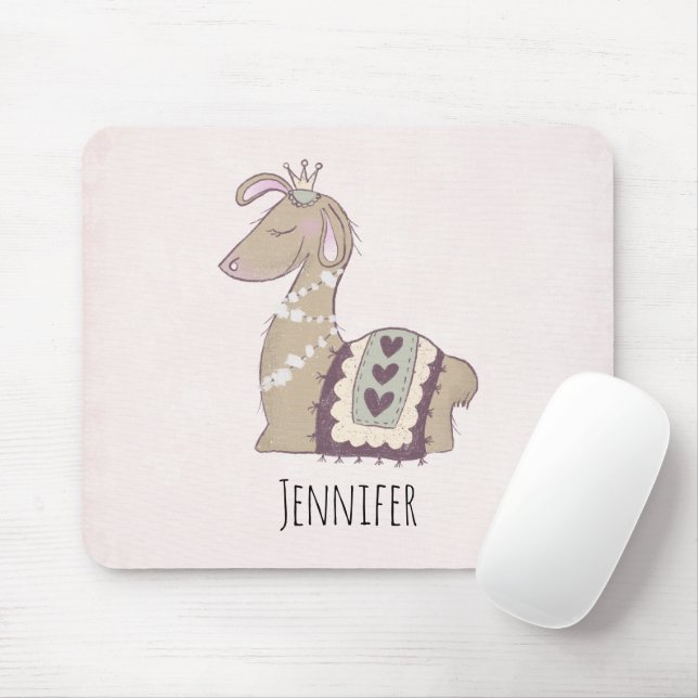 Mousepad Cute Llama Princess Vestindo uma Coroa (Com mouse)