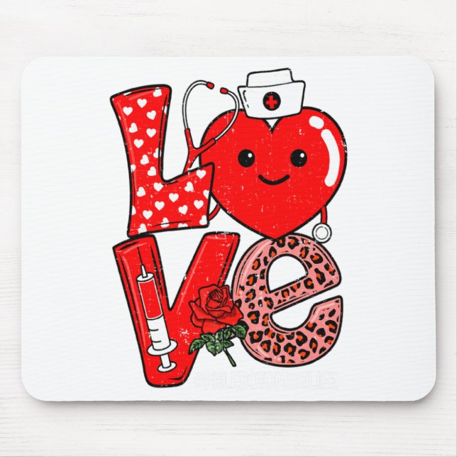 Mousepad Cute Love Heart Stethoscope Phlebotomist Life Vale (Frente)