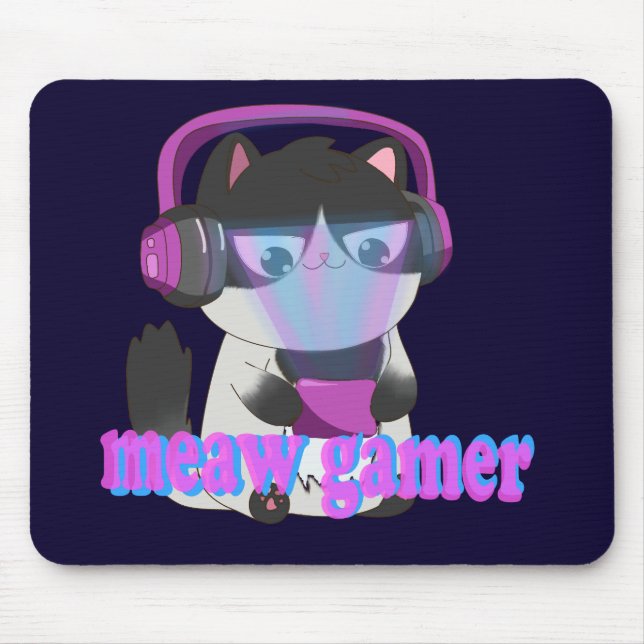 Mousepad Cute Meow Gamer Cat - Kawaii Gaming Kitten (Frente)