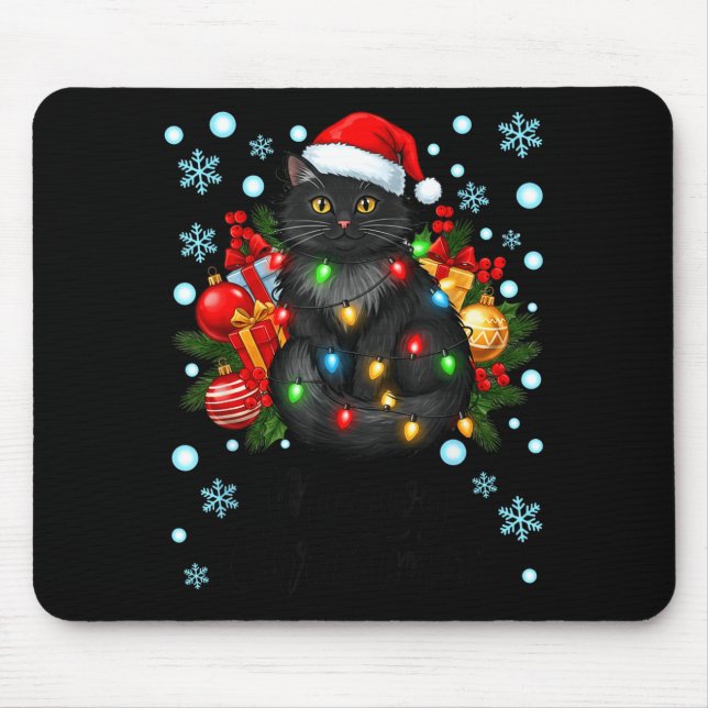 Mousepad Cute Meowy Christmas Black Cat Santa Hat Xmas Wome (Frente)