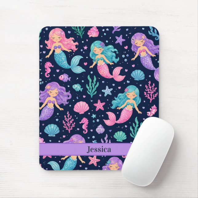Mousepad Cute Mermaid Pattern (Com mouse)