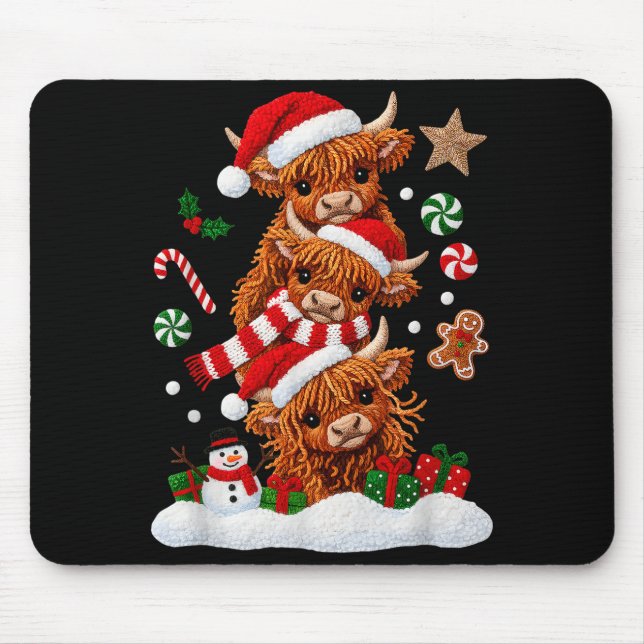 Mousepad Cute Merry Christmas Highland Cow Christmas Santa  (Frente)