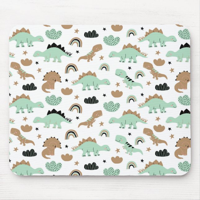 Mousepad Cute Mint Green Dinosaur Pattern (Frente)