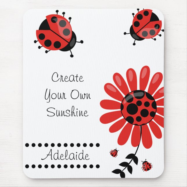 Mousepad Cute Modern Red Ladybug Personalized (Frente)
