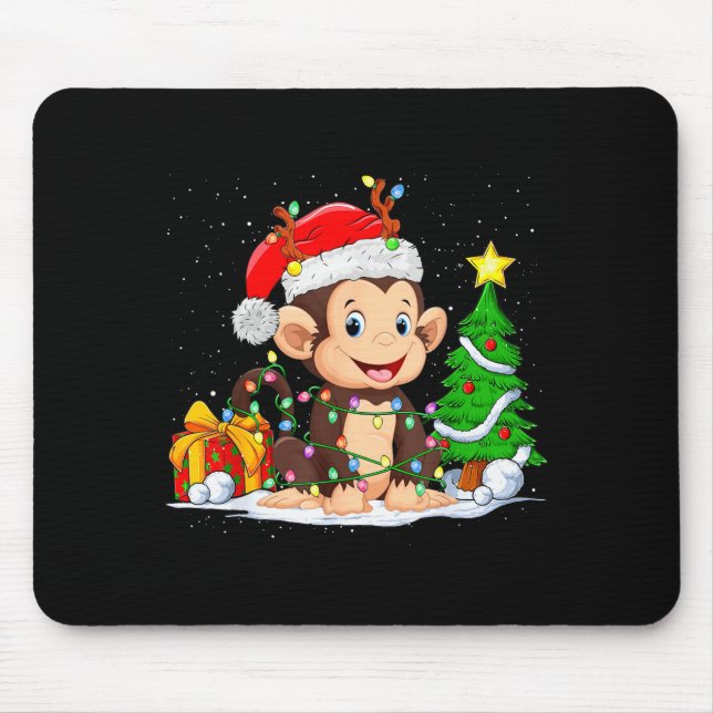 Mousepad Cute Monkey Santa Christmas Tree Lights Xmas Pajam (Frente)