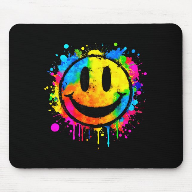 Mousepad Cute Paint Splash Happy Smile Face 70s Tie Dye Smi (Frente)