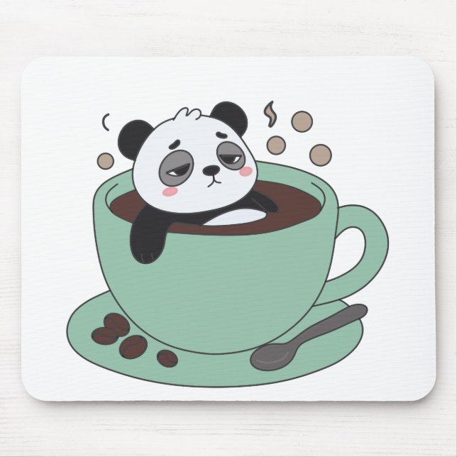 Mousepad Cute Panda In Coffee Cup Coffee Lover Gift (Frente)