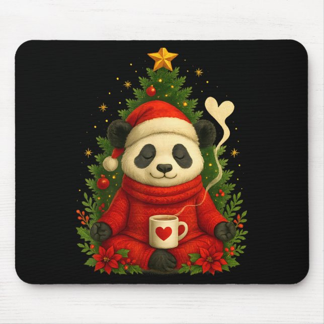 Mousepad Cute Panda Santa Coffee Holiday Tee For Animal Lov (Frente)