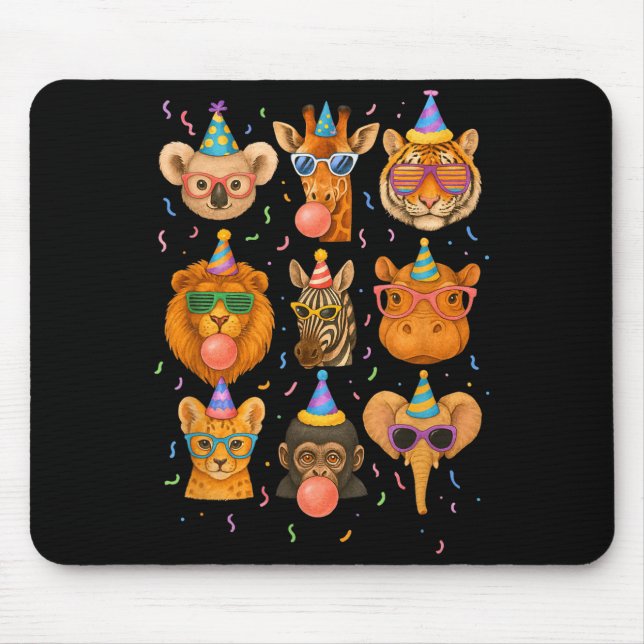 Mousepad Cute Party Animals Birthday Wildlife Zoo Birthday  (Frente)