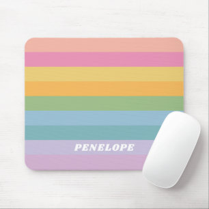 Mousepad Cute Pastel Rainbow Stripes Personalized Name
