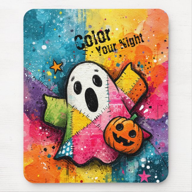 Mousepad Cute Patchwork Ghost Colorful Splatter Art (Frente)