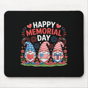 Mousepad Cute Patriótico Gnome Feliz Dia do Memorial Vermel