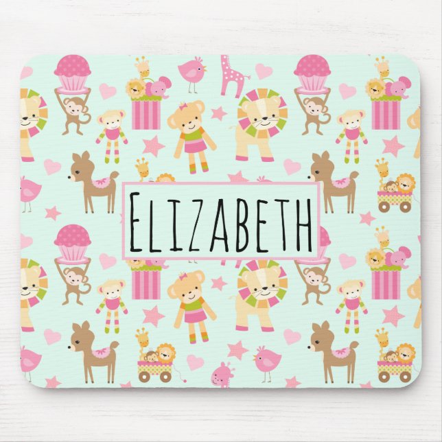 Mousepad Cute Pattern with Happy Animals & Toys (Frente)