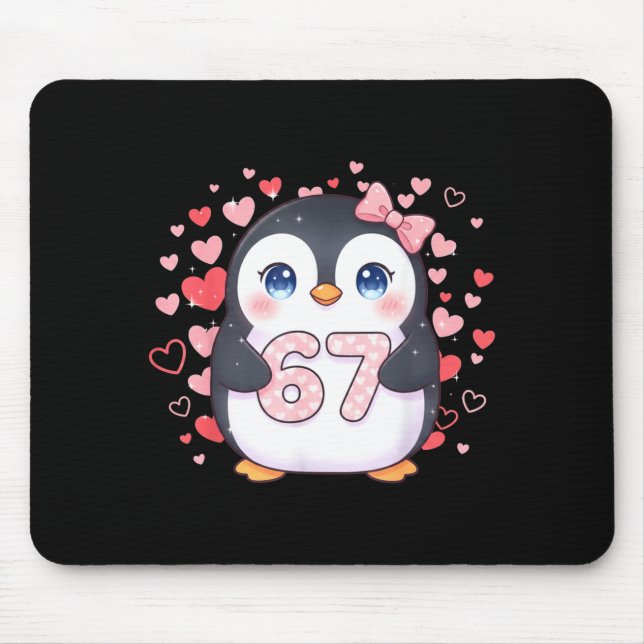 Mousepad Cute Penguin 67 Six Seven Valentine Hearts 6 7 Mem (Frente)