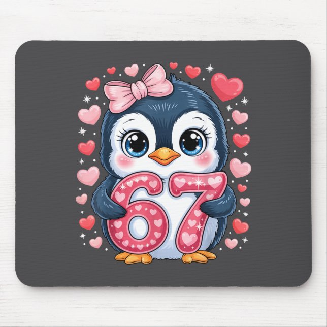 Mousepad Cute Penguin 67 Six Seven Valentine Hearts 6 7 Mem (Frente)