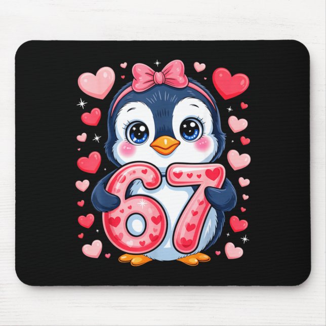 Mousepad Cute Penguin 67 Six Seven Valentine Hearts 6 7 Mem (Frente)
