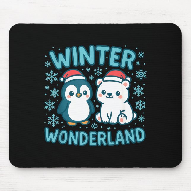 Mousepad Cute Penguin And Lar Bear Winter Wonderland Christ (Frente)
