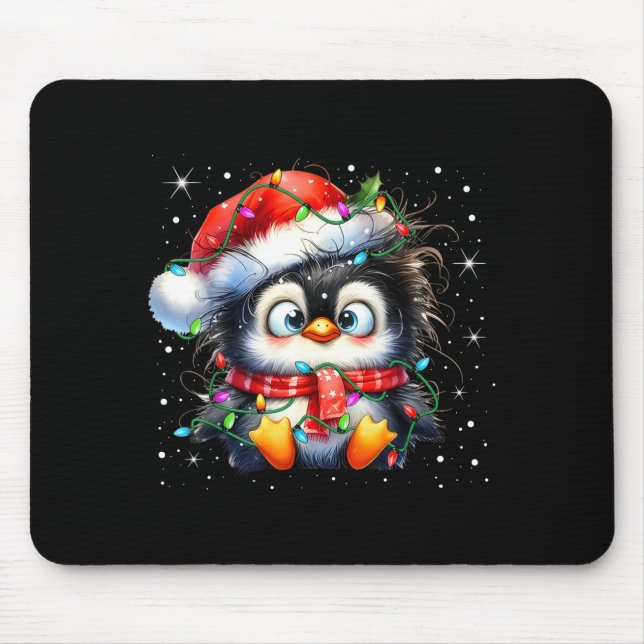 Mousepad Cute Penguin Christmas Lights Penguins Lover Girls (Frente)