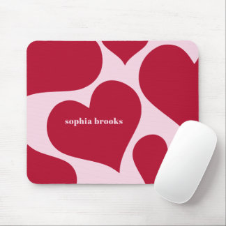 Mousepad Cute Pink & Red Hearts Feminino Personalizado