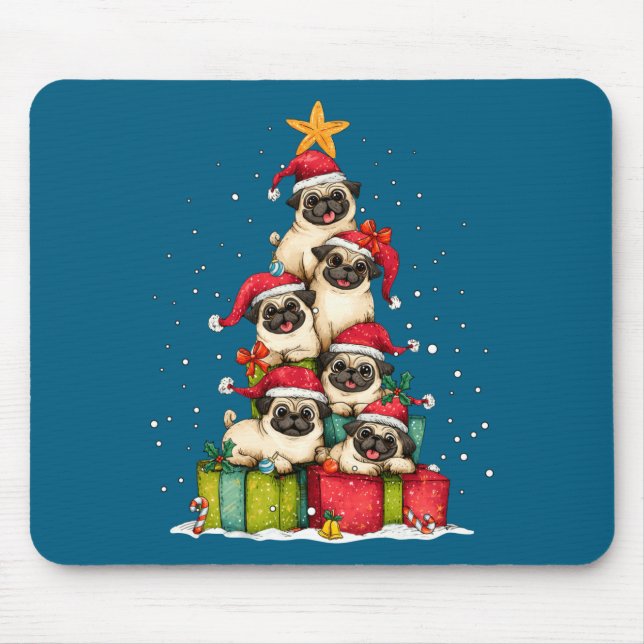 Mousepad Cute Pug Le Dog Christmas Tree Xmas Hat Long Sleev (Frente)
