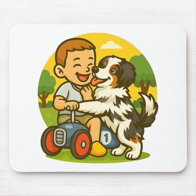 Mousepad Cute Puppy and Kid Playtime (Frente)