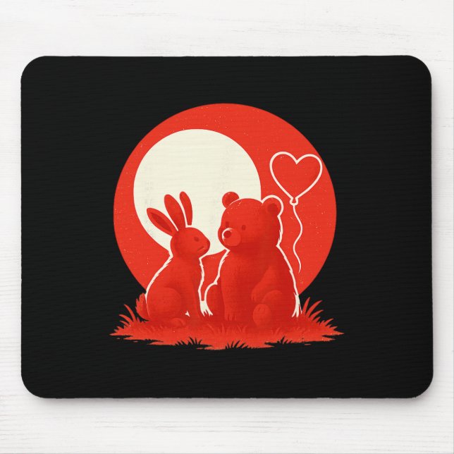 Mousepad Cute Rabbit Bear Couple Valentine's Day Lovers  (Frente)