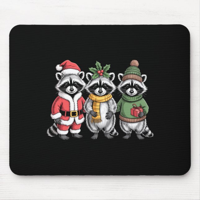 Mousepad Cute Raccoon Christmas Funny Holiday Santa Claus A (Frente)