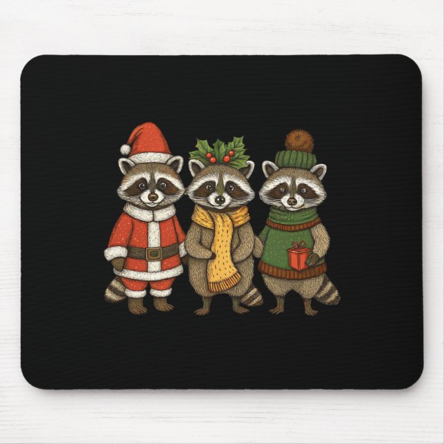 Mousepad Cute Raccoon Christmas Funny Holiday Santa Claus A (Frente)
