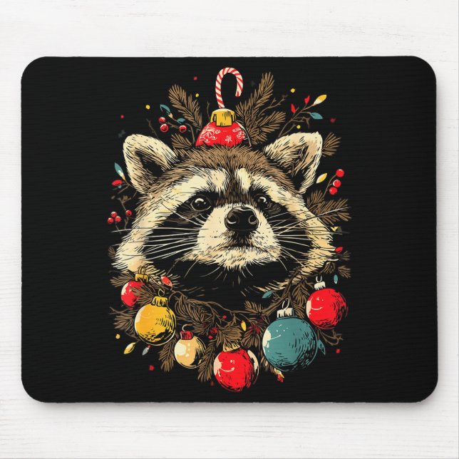 Mousepad Cute Raccoon Christmas Ornaments Festive Xmas Fore (Frente)