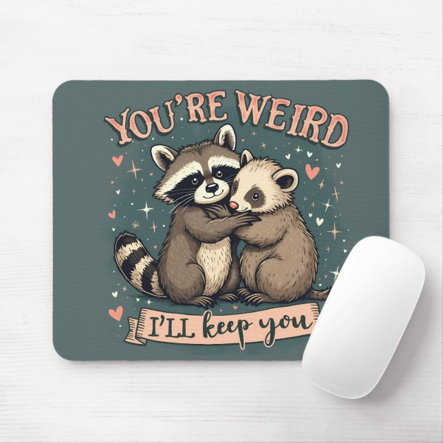 Mousepad Cute Raccoon e Ferret Hug com uma citação engraçad (Com mouse)