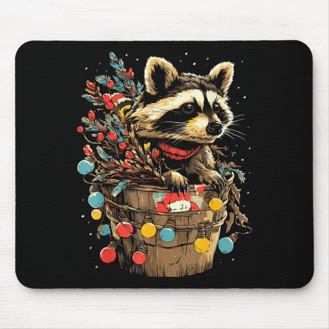 Mousepad Cute Raccoon Festive Winter Scenery Forest Animal  (Frente)