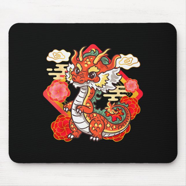 Mousepad Cute Red Chinese New Year Of The Dragon 2024 Lunar (Frente)