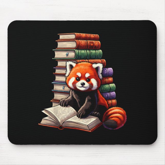 Mousepad Cute Red Panda Reading Book Animal Bookworm  (Frente)