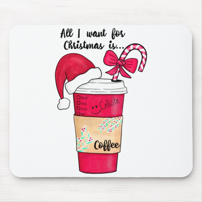 Mousepad Cute Red Santa Hat Coffee Candy Cane Christmas  (Frente)