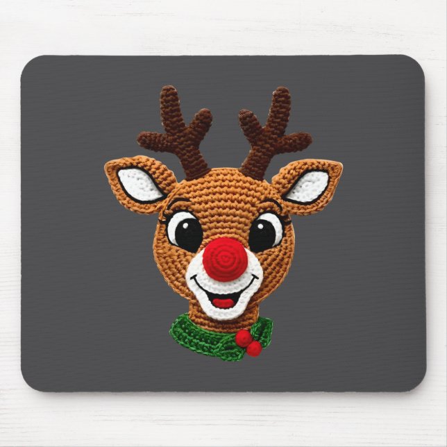 Mousepad Cute Reindeer Rudolph Crochet Xmas Pajamas Holiday (Frente)