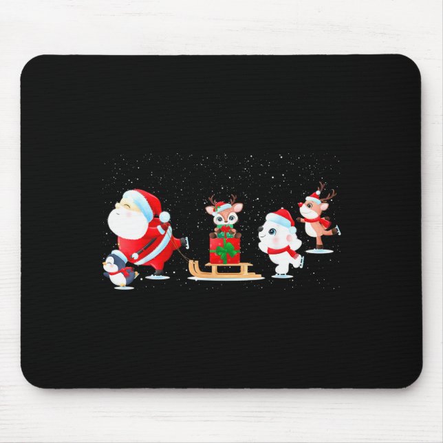 Mousepad Cute Santa Claus Ice Skating With Friends - Family (Frente)