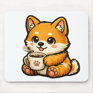 Mousepad Cute Shiba Inu com Café – Ilustração de Cachorro A